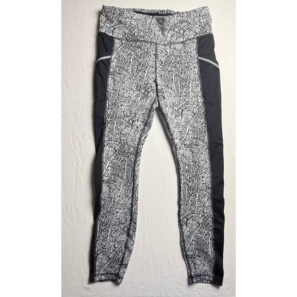 Avia Womens Black White Crackle Print Activewear Leggings Size M 8-10-2569